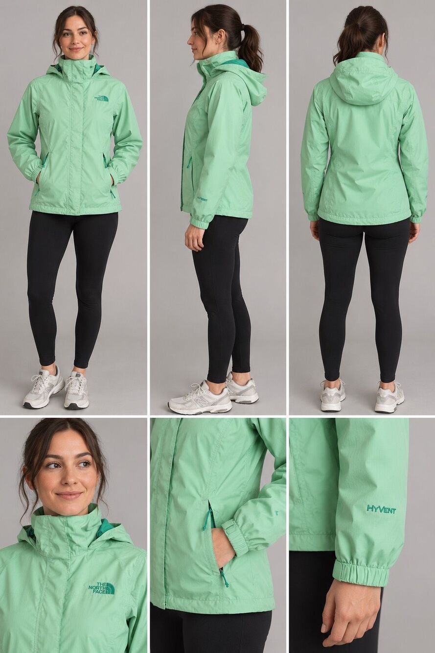 The North Face Womens Small HyVent Mint Green Hooded Rain Jacket